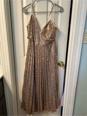 Lulu's Rose Gold Sequin Pleated Maxi Dress